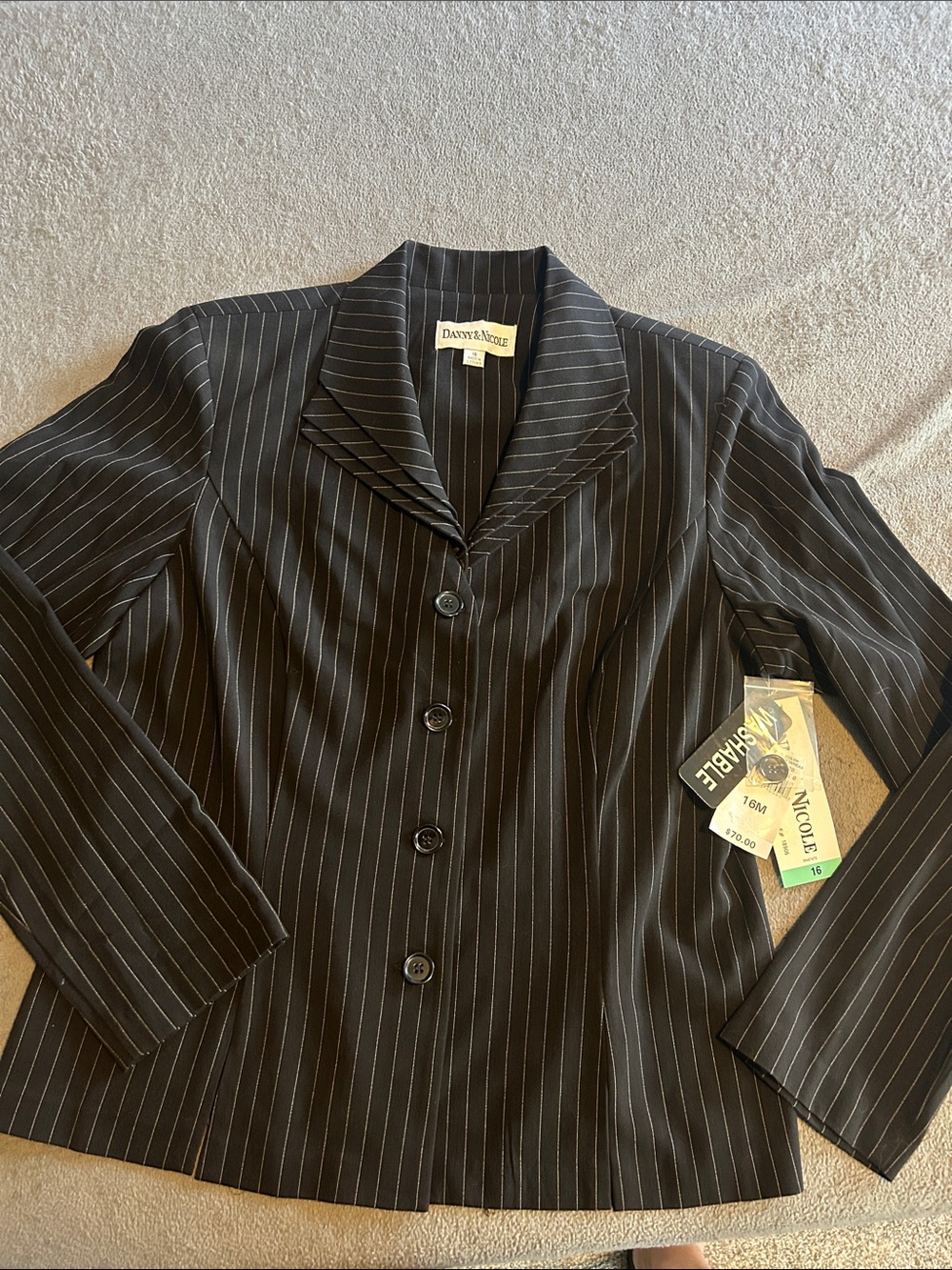 Danny & Nicole Black Pinstripe Button Front Blazer